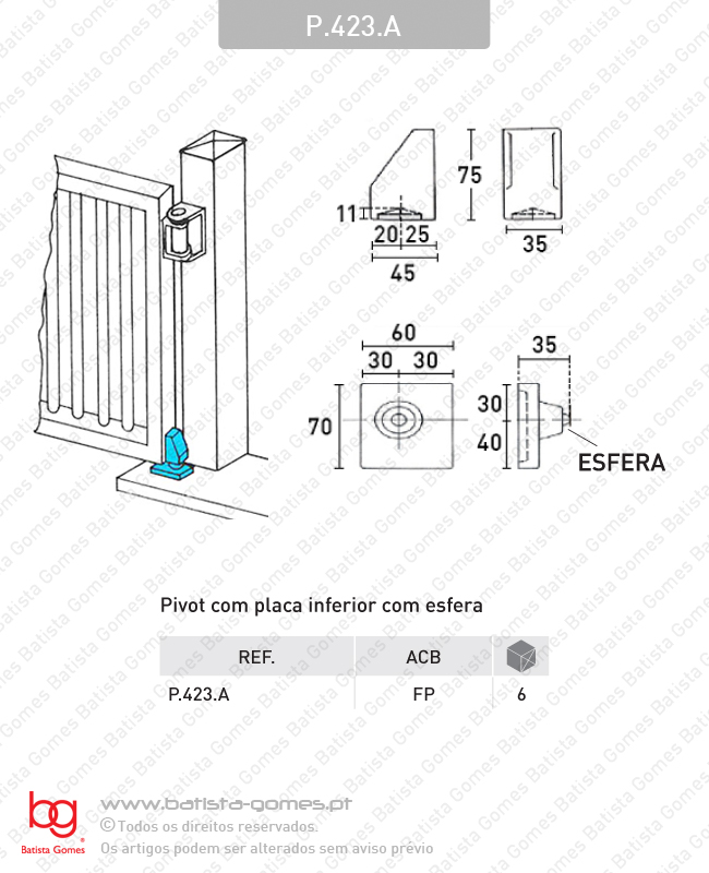 Pivot com placa inferior com esfera - A�O